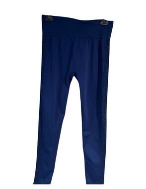Marika dark blue full length leggings with black diamond side stripes - M
